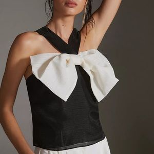 Anthropologie Black and White Bow Top NWT